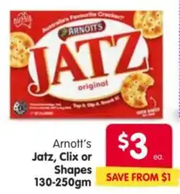 Spar Arnott's Jatz, Clix or Shapes offer