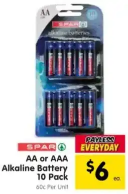 Spar AA or AAA Alkaline Battery offer