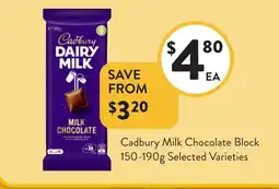 Foodworks Cadbury Milk Chocolate Block offer