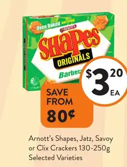 Foodworks Arnott's Shapes, Jatz, Savoy or Clix Crackers offer