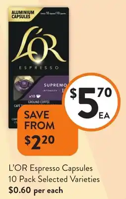 Foodworks L'OR Espresso Capsules offer