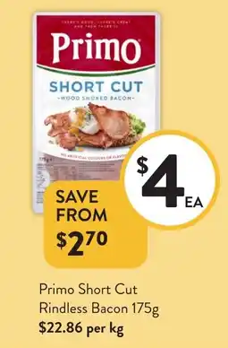 Foodworks Primo Short Cut Rindless Bacon offer