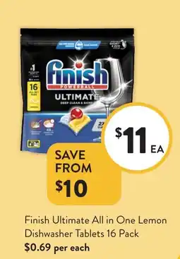Foodworks Finish Ultimate All in One Lemon Dishwasher Tablets offer