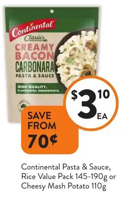 Foodworks Continental Pasta & Sauce, Rice Value Pack or Cheesy Mash Potato offer