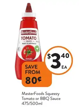 Foodworks MasterFoods Squeezy Tomato or BBQ Sauce offer
