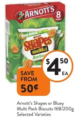 Foodworks Arnott's Shapes or Bluey Multi Pack Biscuits offer