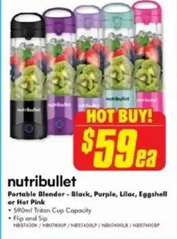 The Good Guys Portable Blender - Black, Purple, Lilac, Eggshell or Hot Pink offer