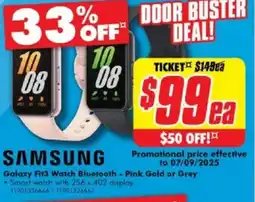 The Good Guys Galaxy Fit3 Watch Bluetooth - Pink Gold or Grey offer