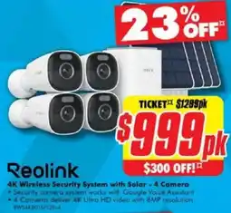 The Good Guys 4K Wireless Security System with Solar - 4 Camera offer