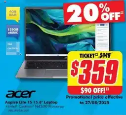 The Good Guys Aspire Lite 15 15.6" Laptop offer