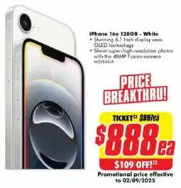 The Good Guys Iphone 16e 128gb - white offer