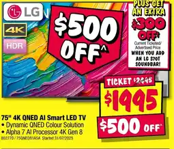 JB Hi-Fi 75" 4K QNED AI Smart LED TV offer