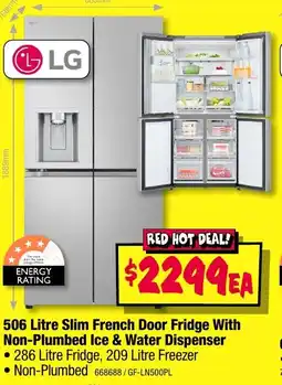 JB Hi-Fi Slim French Door Fridge With Non-Plumbed Ice & Water Dispenser • 286 Litre Fridge, 209 Litre Freezer offer