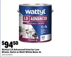 Mitre 10 Wattyl I.D Advanced Interior Low Sheen, Satin or Matt White Base offer