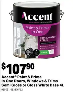 Mitre 10 Accent Paint & Prime In One Doors, Windows & Trims Semi Gloss or Gloss White Base offer