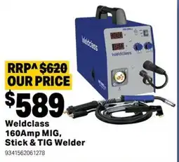 Mitre 10 Weldclass 160Amp MIG, Stick & TIG Welder offer