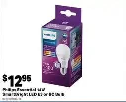 Mitre 10 Philips Essential 14W SmartBright LED ES or BC Bulb offer