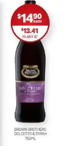 Harry Brown Brown brothers dolcetto & syrah offer