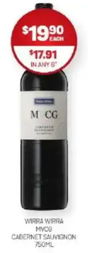 Harry Brown Wirra wirra mvcg cabernet sauvignon offer