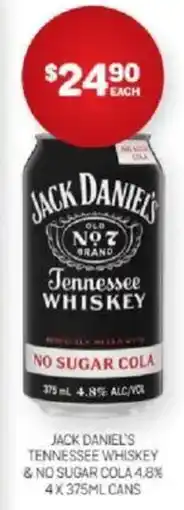 Harry Brown Jack daniel's tennessee whiskey & no sugar cola 4.8% offer