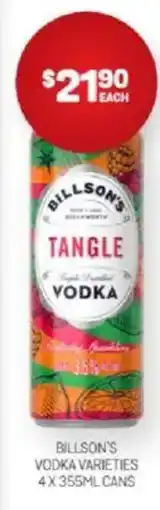 Harry Brown Billson's vodka varieties offer