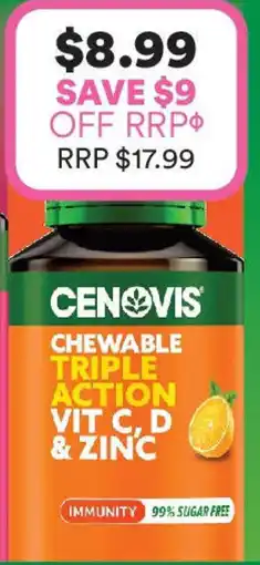 Priceline Cenovis Chewable Triple Action Vit C, D & Zinc Orange Flavour offer
