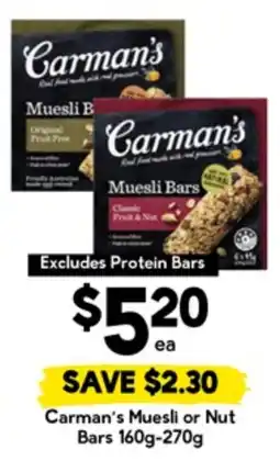 Drakes Carman's Muesli or Nut Bars offer
