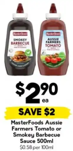 Drakes MasterFoods Aussie Farmers Tomato or Smokey Barbecue Sauce offer