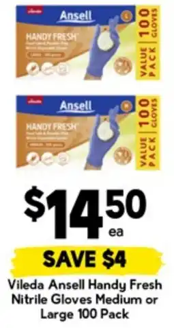 Drakes Vileda Ansell Handy Fresh Nitrile Gloves Medium or Large offer