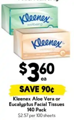 Drakes Kleenex Aloe Vera or Eucalyptus Facial Tissues offer