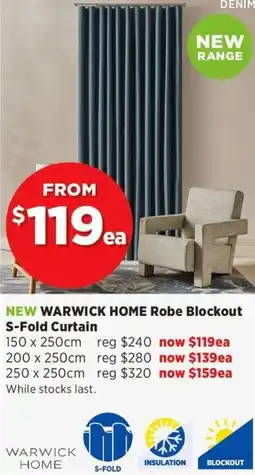 Spotlight WARWICK HOME Robe Blockout S-Fold Curtain offer