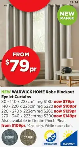 Spotlight WARWICK HOME Robe Blockout Eyelet Curtains offer