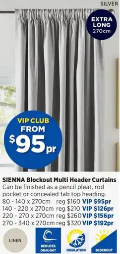 Spotlight SIENNA Blockout Multi Header Curtains offer