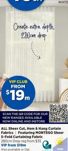 Spotlight ALL Sheer Cut, Hem & Hang Curtain Fabrics Featuring MONTEGO Sheer S-Fold Curtaining Fabric offer