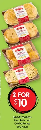 Spudshed Baked Provisions Pies, Rolls and Quiche Range offer
