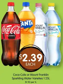 Spudshed Coca-Cola or Mount Franklin Sparkling Water Varieties offer