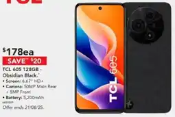 Harvey Norman TCL 605 128GB - Obsidian Black offer