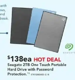 Harvey Norman Seagate 2TB One Touch Portable Hard Drive with Password Protection offer