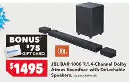 Harvey Norman JBL BAR 1000 7.1.4-Channel Dolby Atmos Soundbar with Detachable Speakers offer