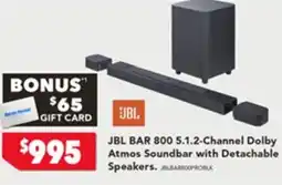 Harvey Norman JBL BAR 800 5.1.2-Channel Dolby Atmos Soundbar with Detachable Speakers offer