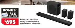 Harvey Norman Hisense 5.1.4-Channel Dolby Atmos Soundbar with Wireless Subwoofer offer