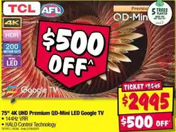 JB Hi-Fi 75" 4k uhd premium qd-mini led google tv offer