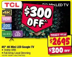 JB Hi-Fi 85" 4K Mini LED Google TV offer