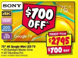 JB Hi-Fi 75" 4k google mini led tv offer