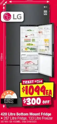 JB Hi-Fi 420 litre bottom mount fridge offer