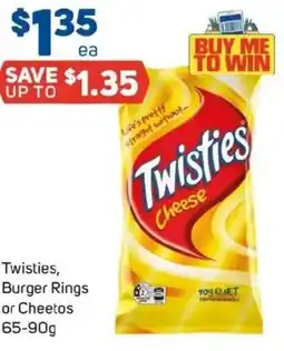 Foodland Twisties, burger rings or cheetos offer