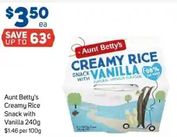 Foodland Aunt Betty's Creamy Rice Snack with Vanilla offer