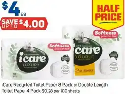 Foodland iCare Recycled Toilet Paper 8 Pack or Double Length Toilet Paper offer