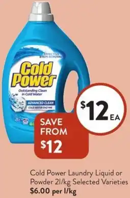 Foodworks Cold Power Laundry Liquid or Powder offer