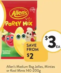 Foodworks Allen's Medium Bag Jellies, Minties or Kool Mints offer